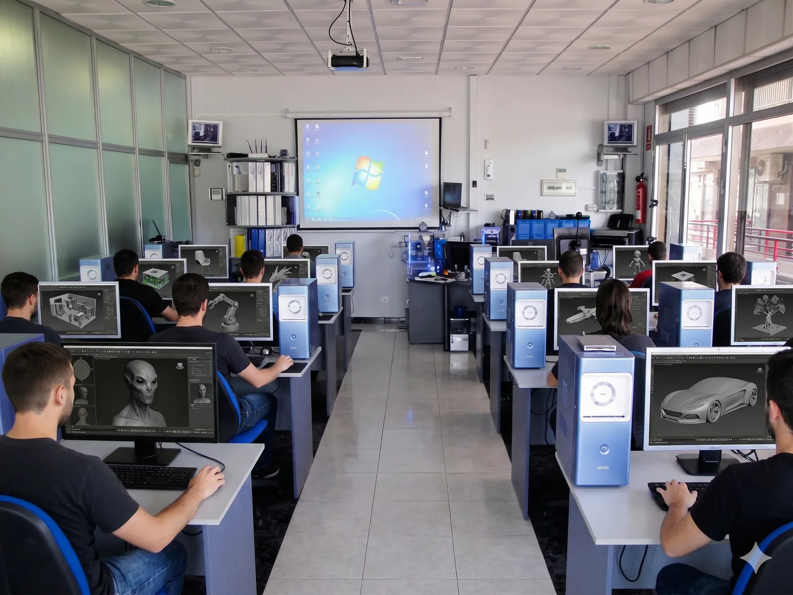 Alumno trabajando con 3D Studio Max en Academia Infotec