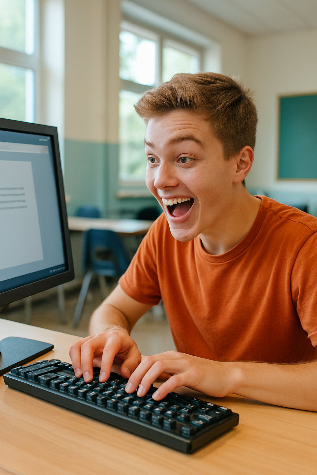 Alumno practicando mecanografía