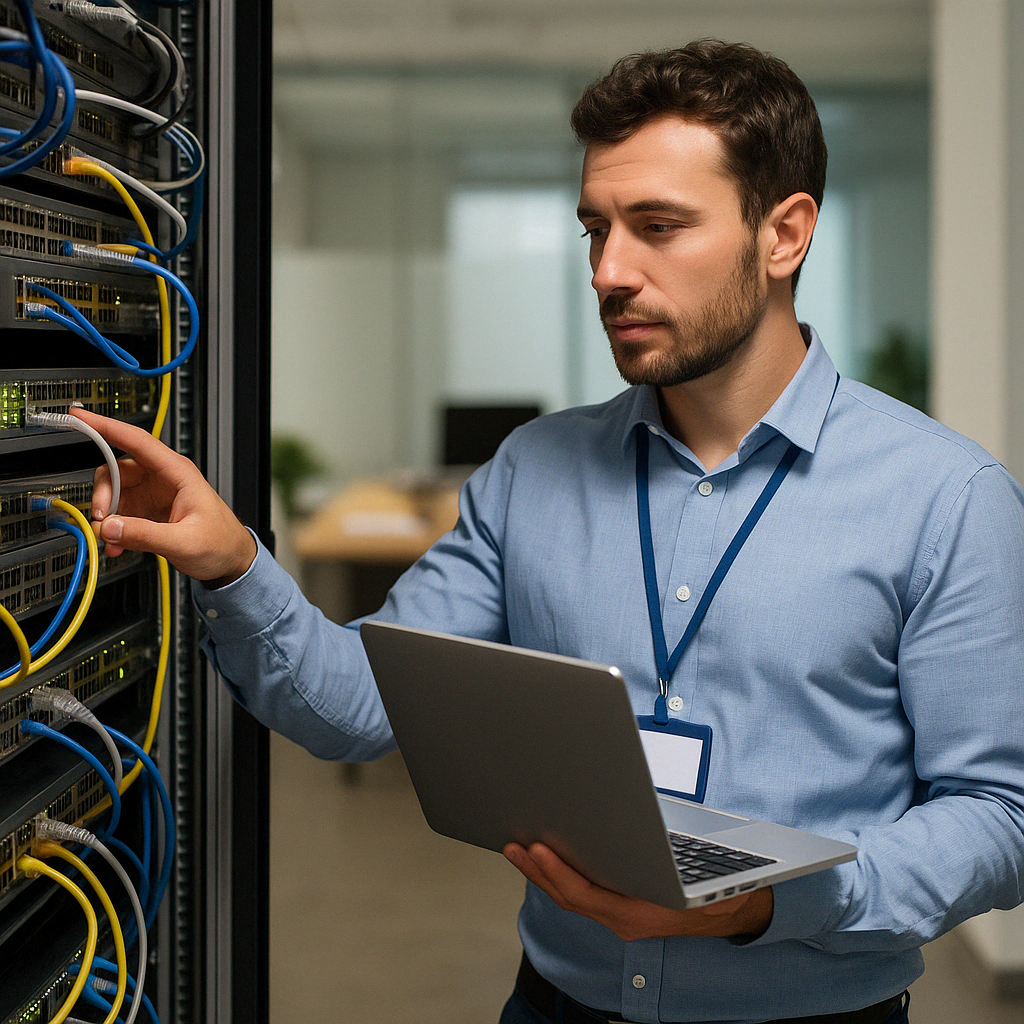Técnico revisando una red