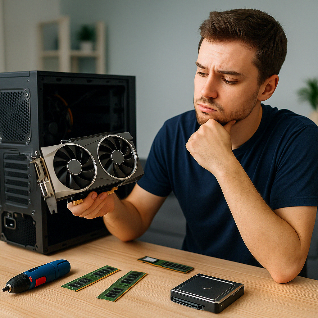 Joven montando un ordenador gamer